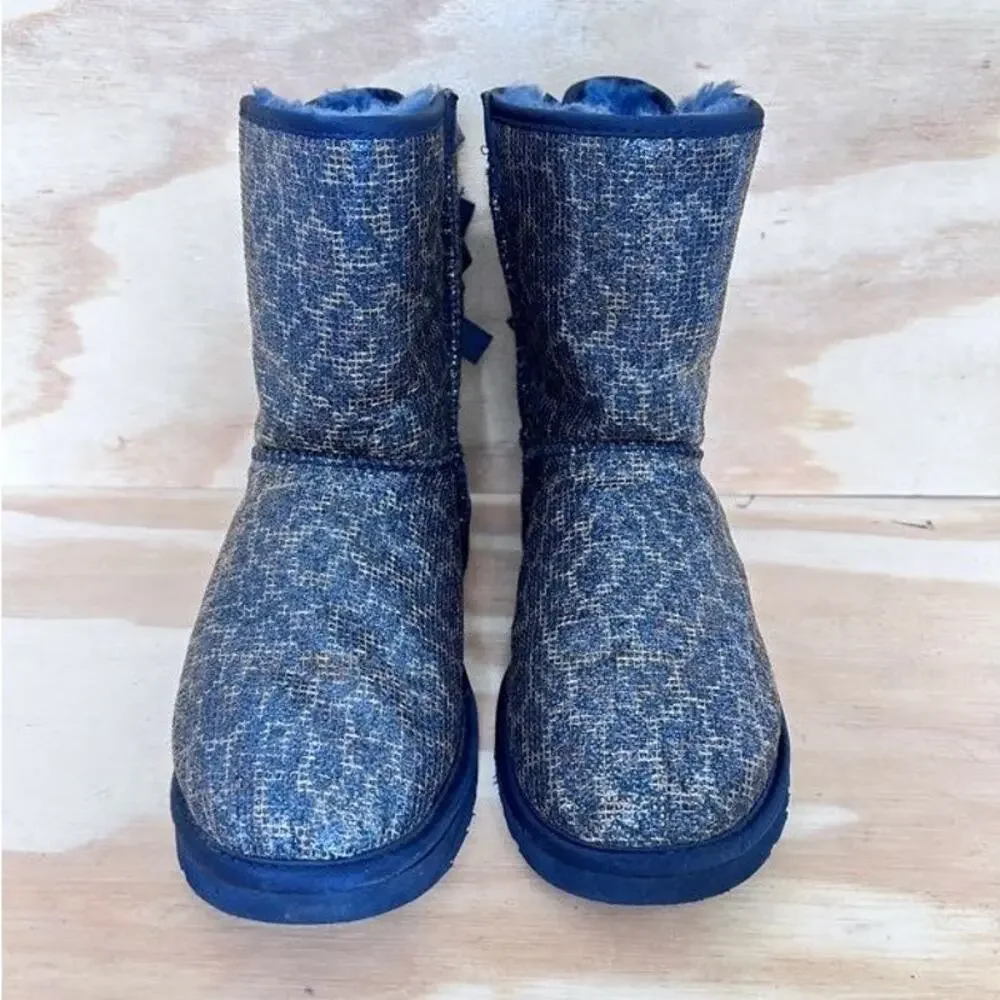 UGG Australia -Bailey Bow Glitter Leopard -Boots -Blue -Women's - 6 -S/N 1006815